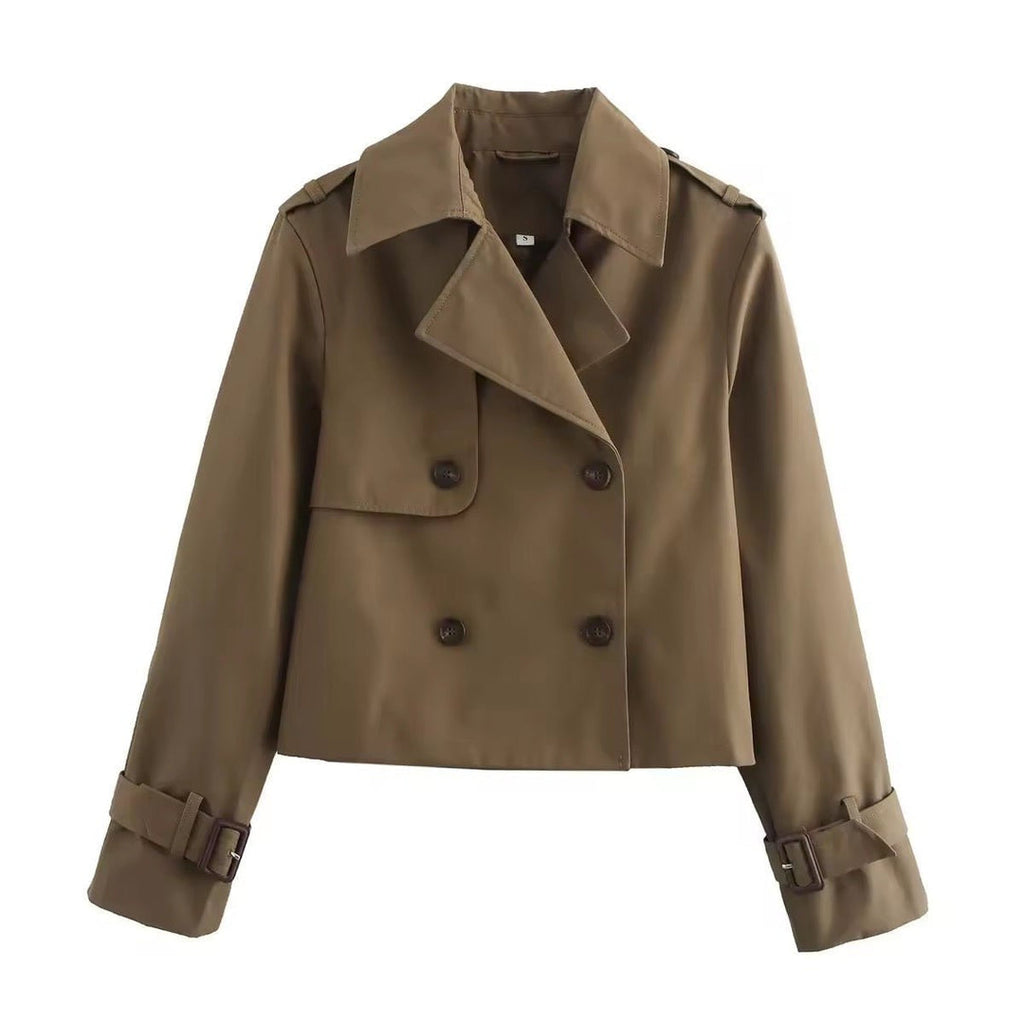 Women's Short Double-Breasted Trench Jacket in brown