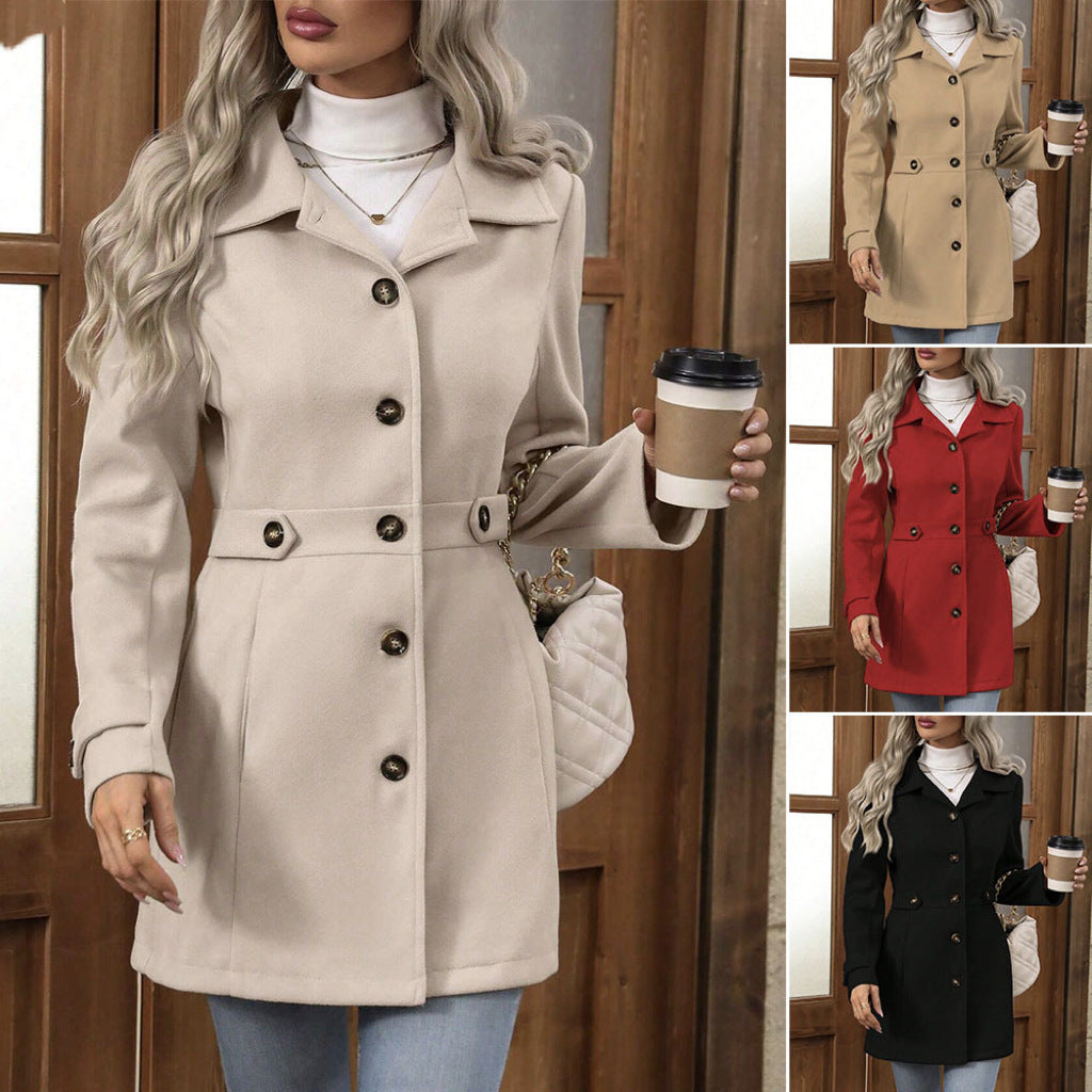 Women's single-breasted lapel coat in beige, red and black