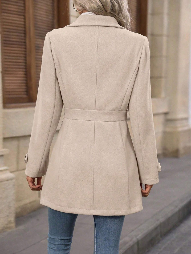 Women's single-breasted lapel coat in beige – back view