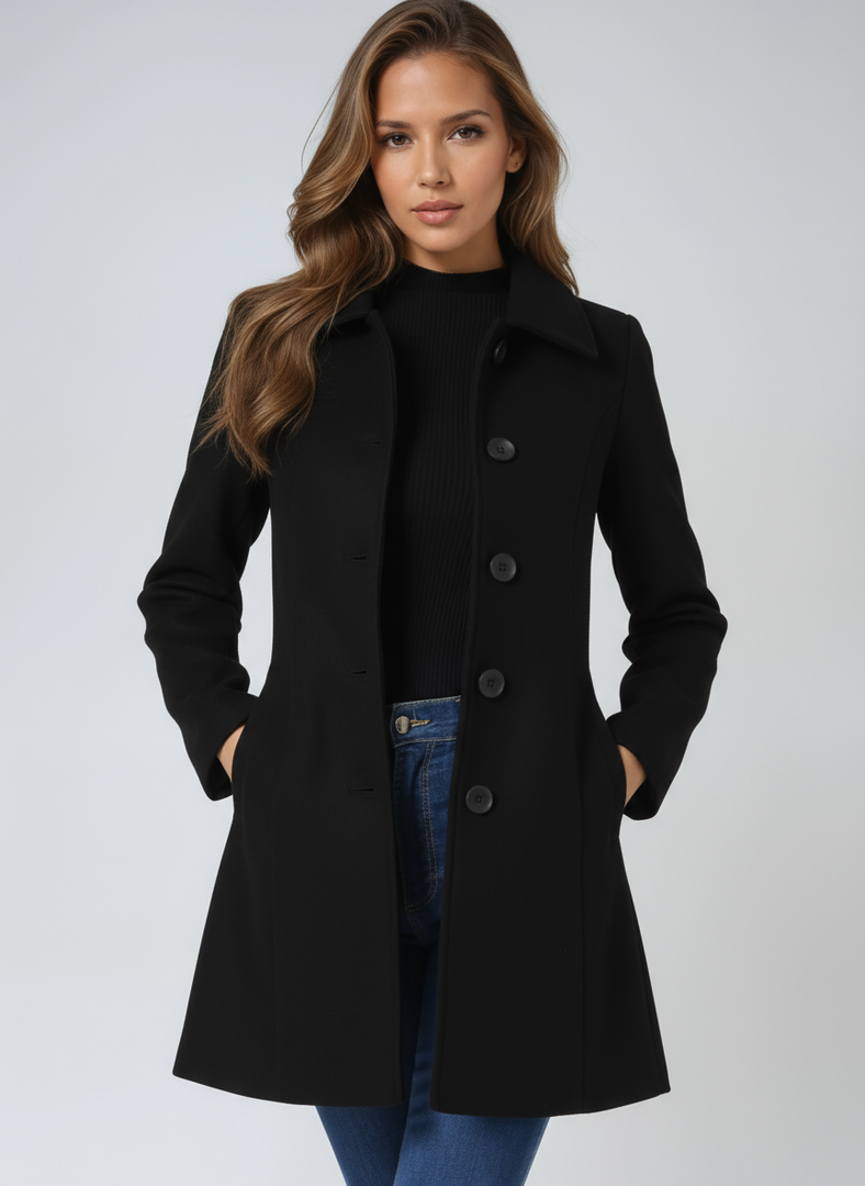Women's single-breasted collar coat in black – side view