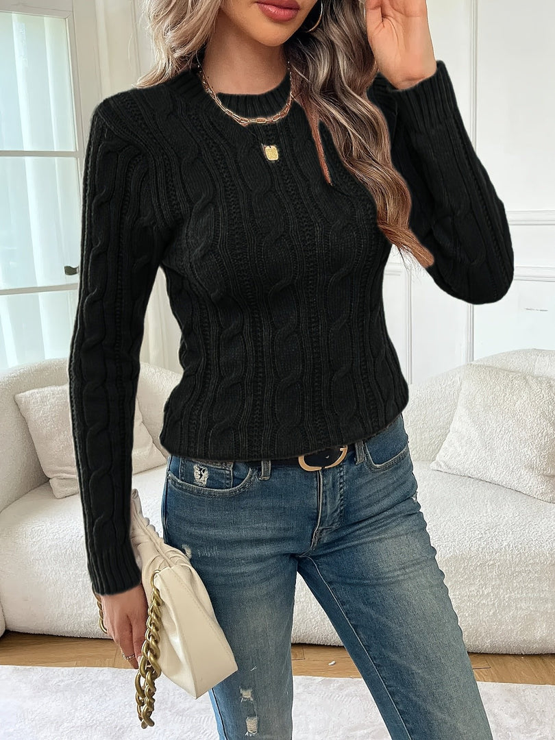 Women's slim cable knit sweater in black – with bag