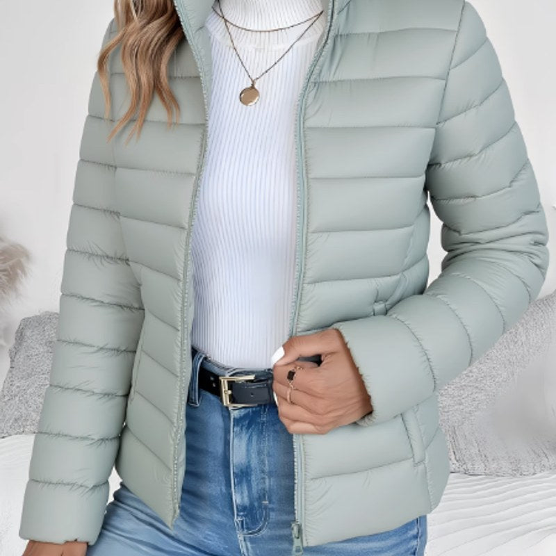 Women's Slim Fit Quilted Jacket with Stand Collar for Cool Days