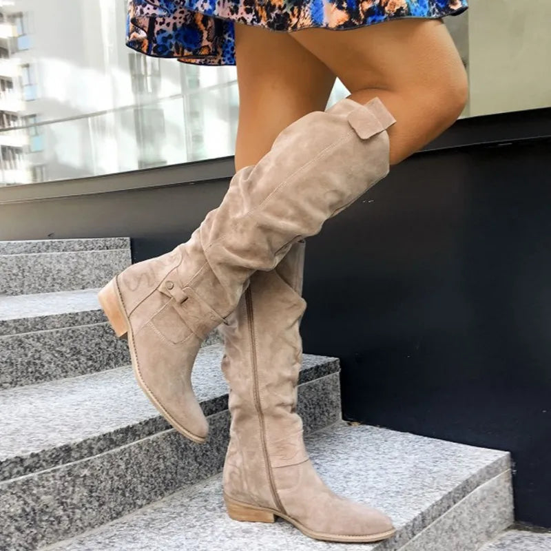 Women's Slouch Knee-High Boots with Low Heel in 7 Colors for Autumn Days