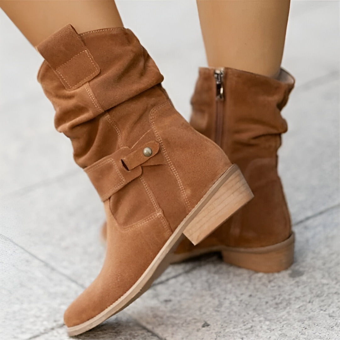 Women's Slouch Buckle Boots in brown