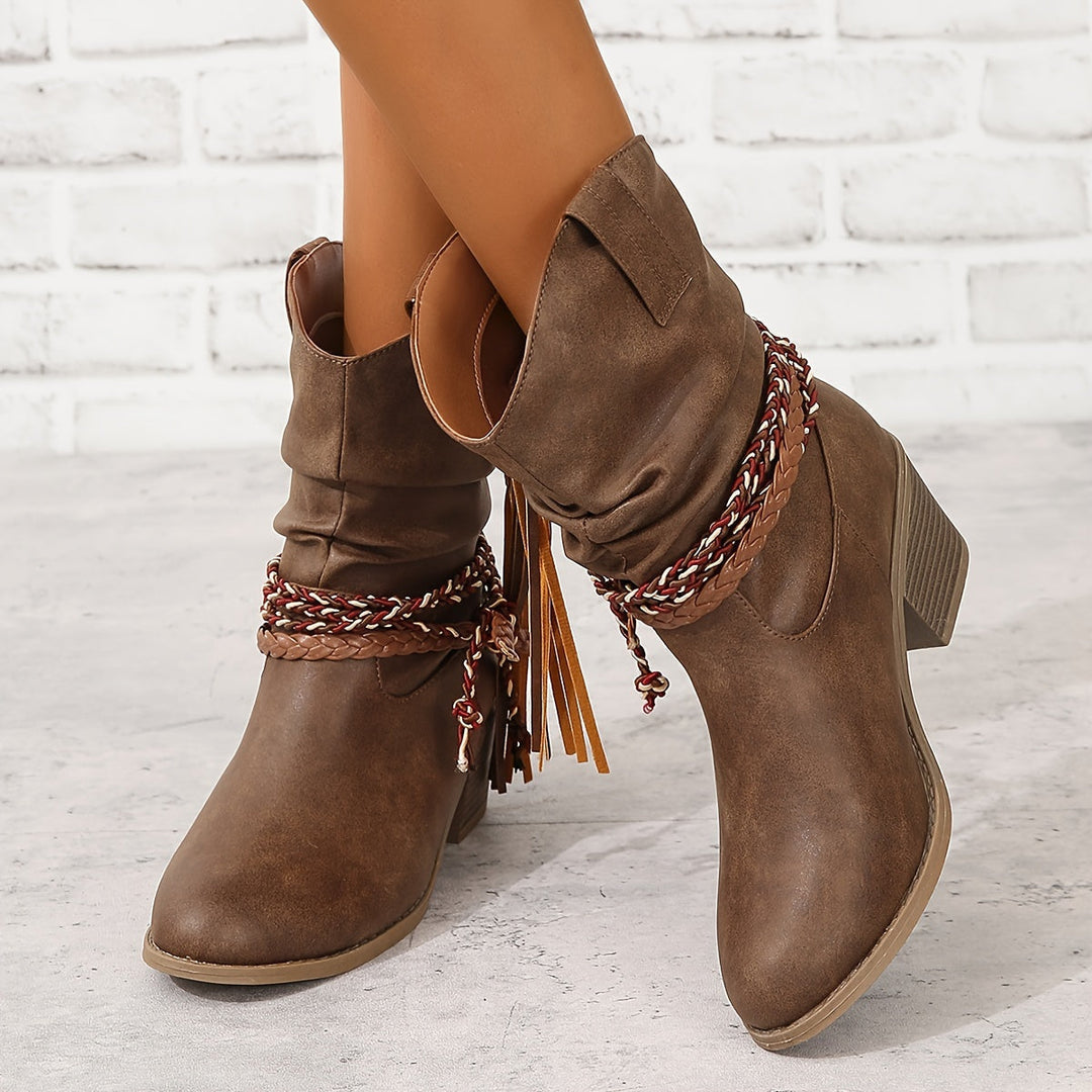 Women's braided strap slouchy boots in brown – walking