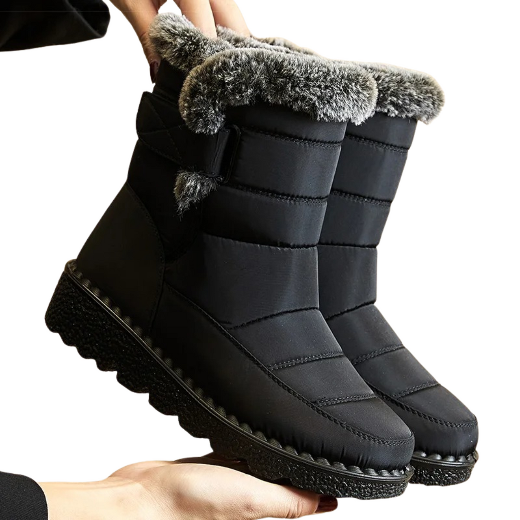 Women's faux fur cuff snow boots in black – held up