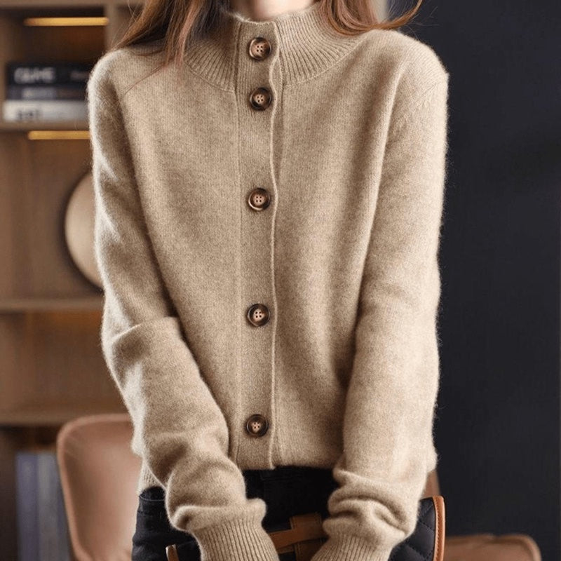 Women's Soft Crew Neck Cardigan with Button Placket for Cool Days