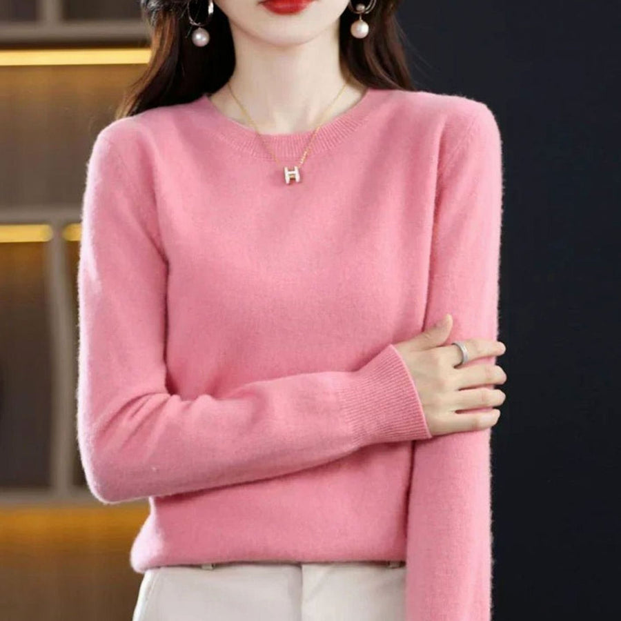 Women's Soft Round Neck Sweater with Long Sleeves in 14 Colors