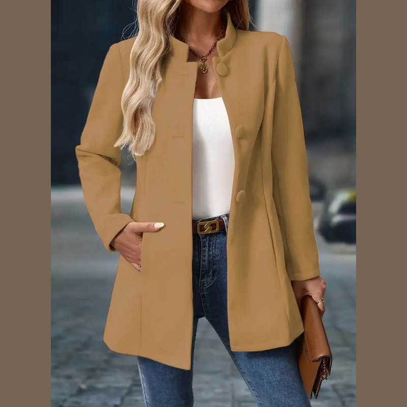 Women's Stand Collar Coat with Button Front for Autumn and Winter