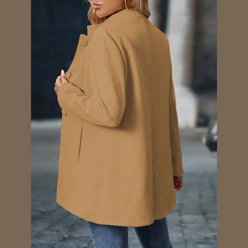 Women's stand collar coat in camel – back view
