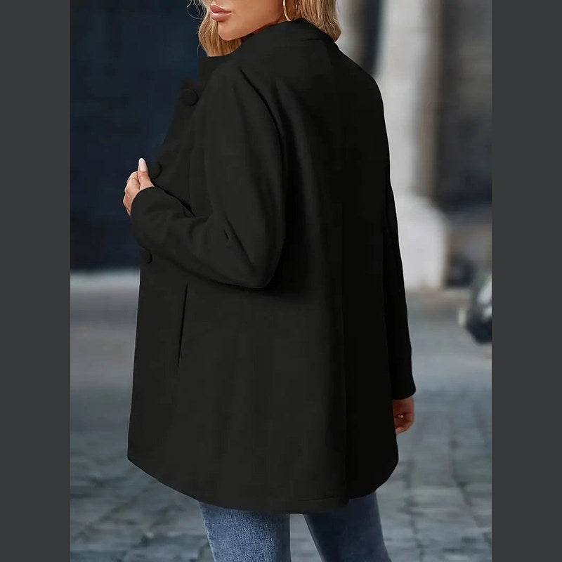 Women's stand collar coat in black – back view