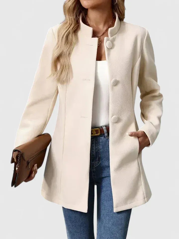 Women's fitted stand collar coat in apricot – with bag