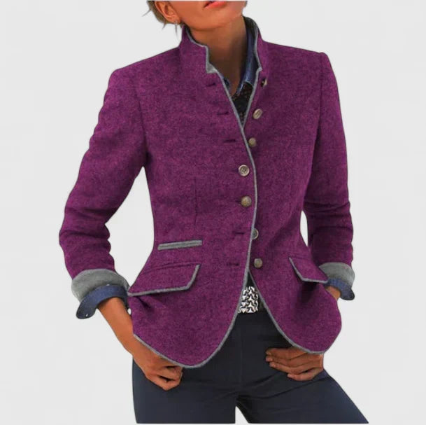 Women's Contrast Trim Stand Collar Jacket in purple