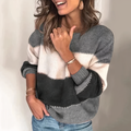 Women's Striped Colour Block Knit Sweater in grey