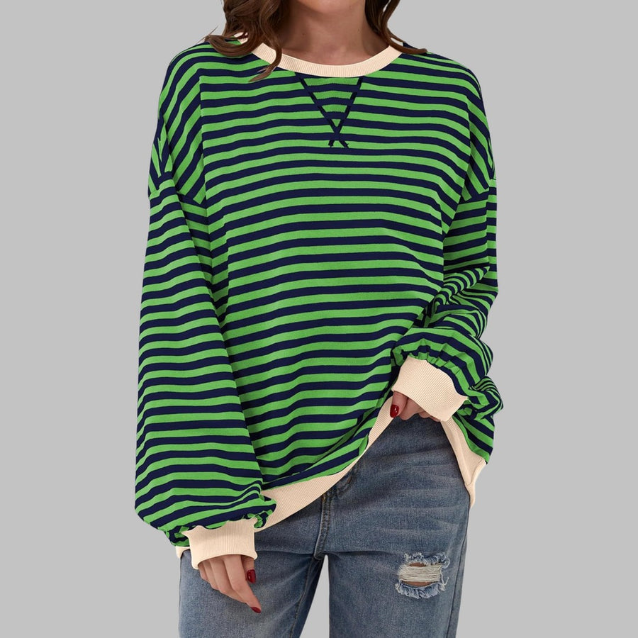 Women's Striped Crew Neck Sweatshirt with Contrast Trim for Casual Days
