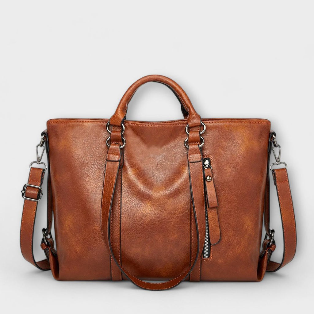 Women's structured leather look tote bag in brown