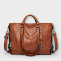 Women's structured leather look tote bag in brown