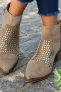 Women's studded ankle boots in taupe – front view
