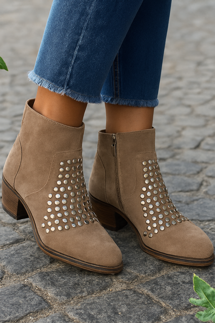 Women's studded ankle boots in taupe – side view