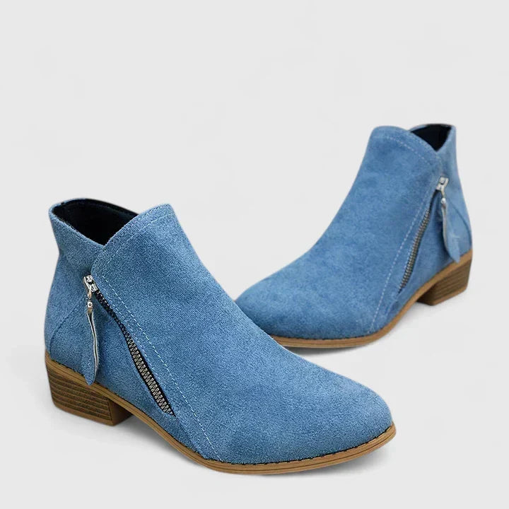 Women's side zip ankle boots in blue – pair