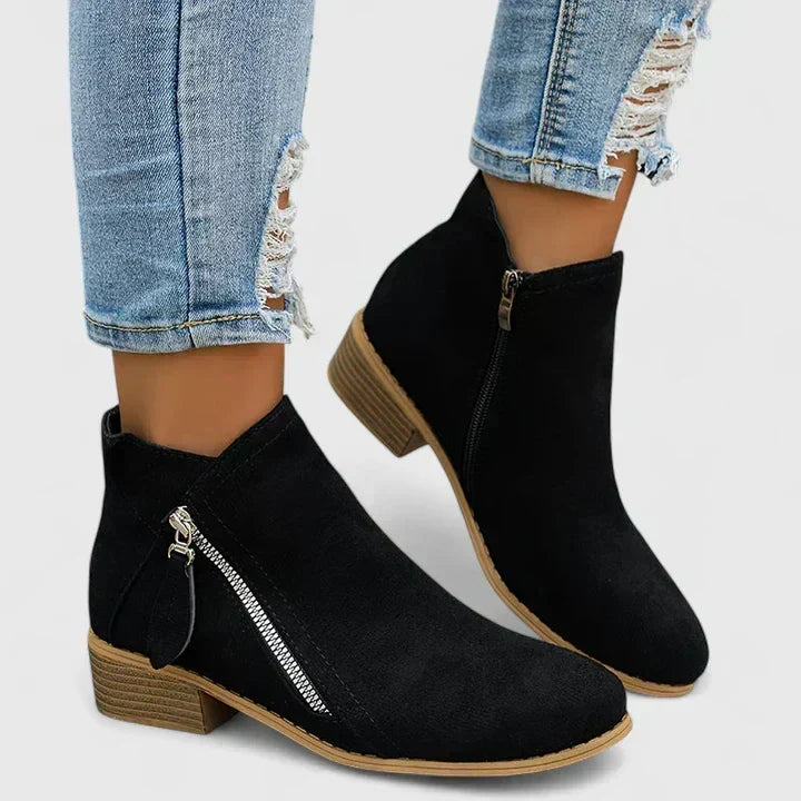 Women's side zip ankle boots in black – side view