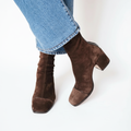 Women's square toe ankle boots in dark brown – side view