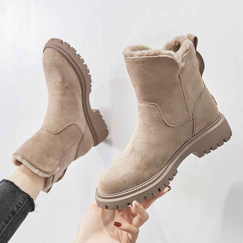 Women's lined suede-look ankle boots in beige – side view