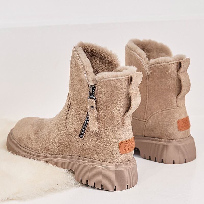 Women's lined suede-look ankle boots in beige – zip view