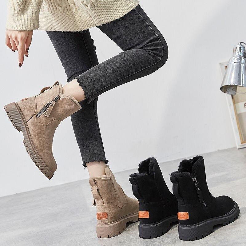 Women's lined suede-look ankle boots in beige and black – walking