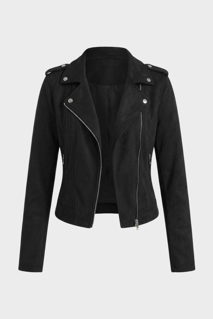 Women's Suede-Look Biker Jacket with Asymmetric Zip in 5 Colors