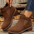 Women's Buckle Strap Chelsea Boots in dark brown