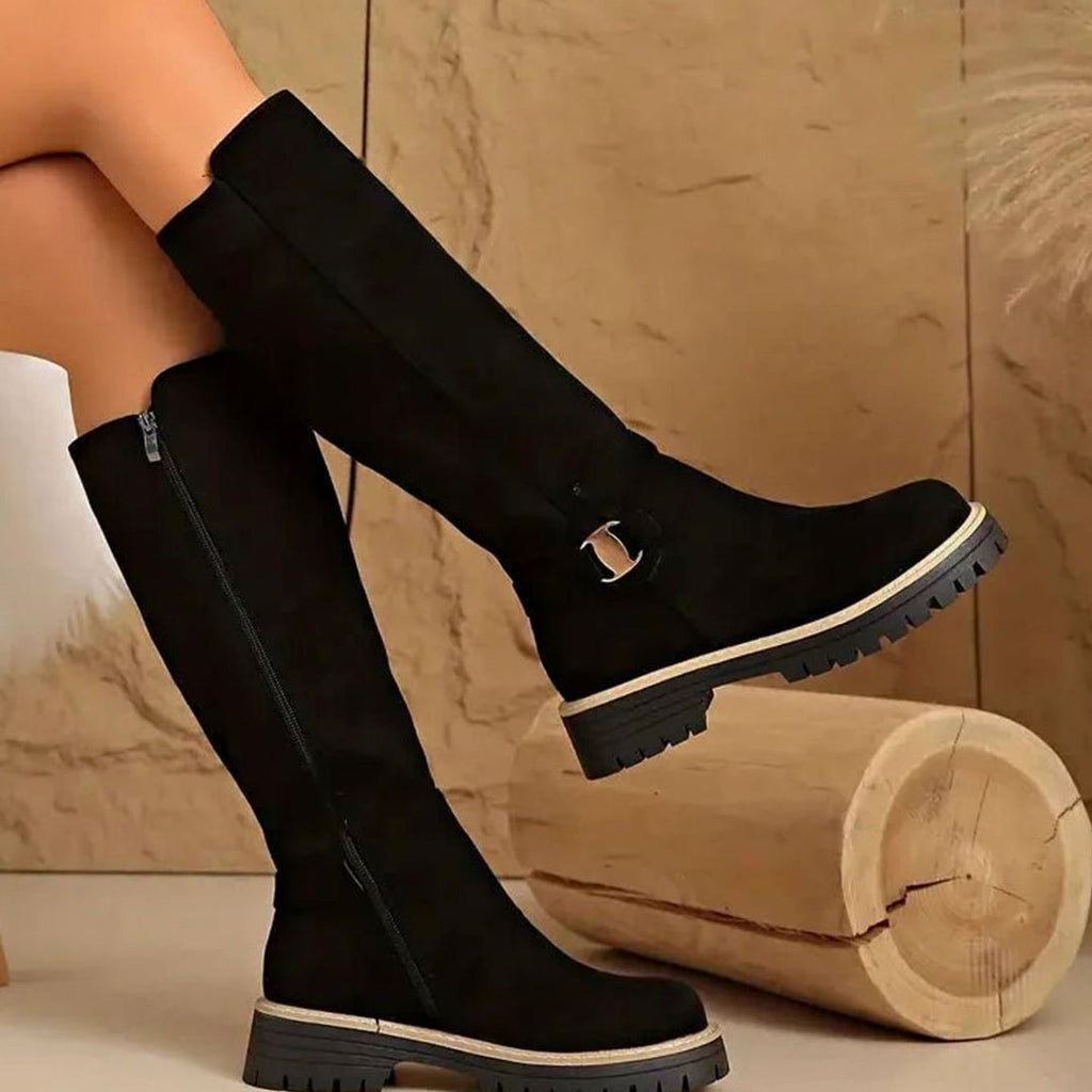 Women's Suede-Look Knee-High Boots in black