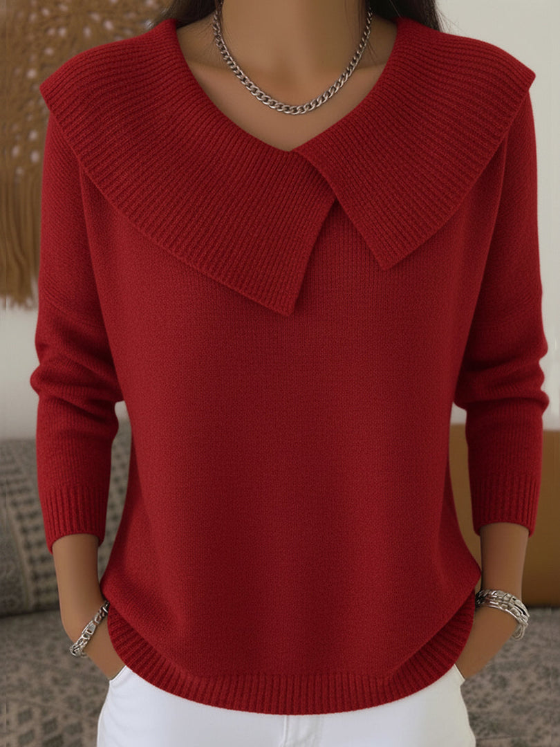 Women's Asymmetric Collar Sweater in red