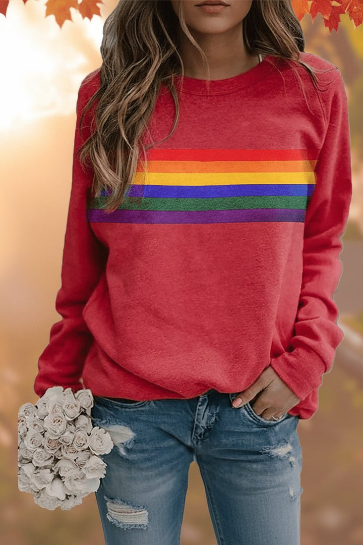 Women's Rainbow Stripe Sweater in red