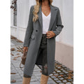 Women's tailored longline coat with lapels in dark grey – worn look