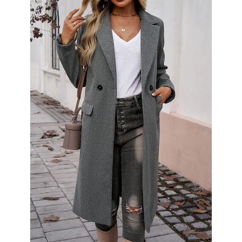 Women's tailored longline coat with lapels in dark grey – alternate view