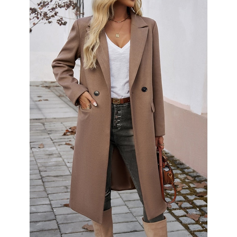 Women's tailored longline coat with lapels in brown – alternate view