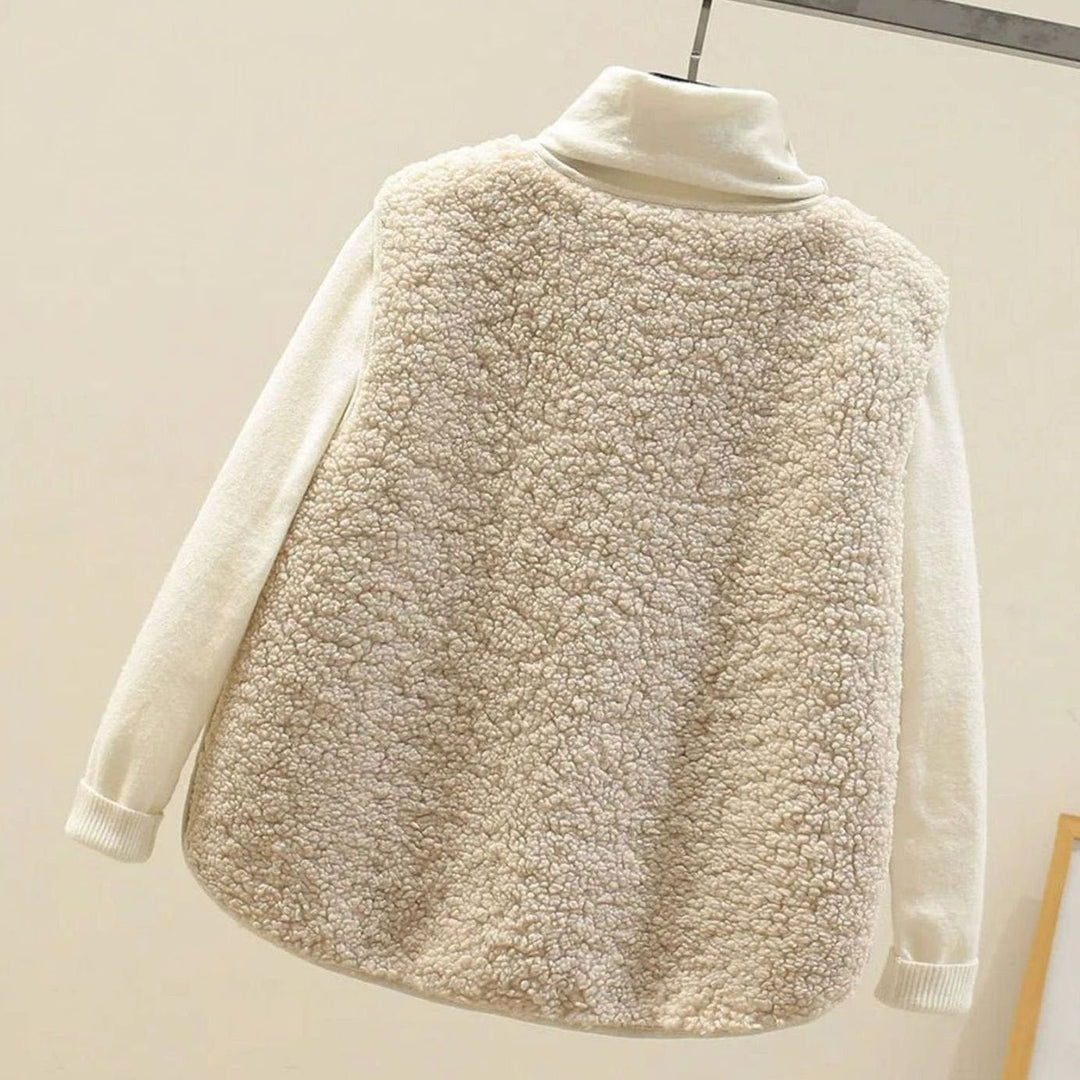 Women's teddy button gilet in cream – back view