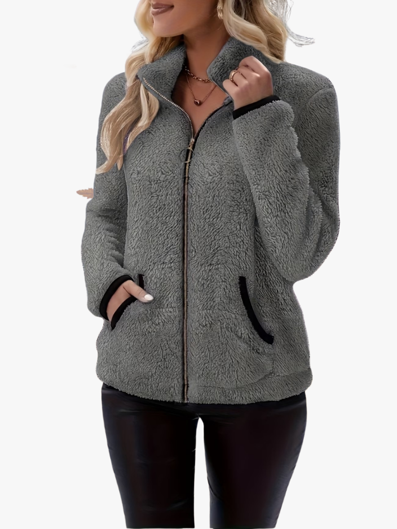 Women's Teddy Fleece Jacket with High Collar and Zip in 7 Colors