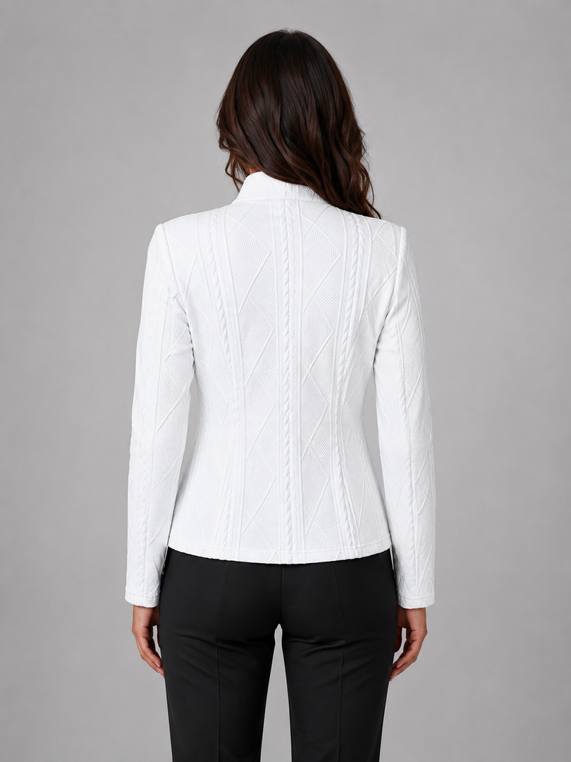 Women's textured stand collar blazer in white – back view