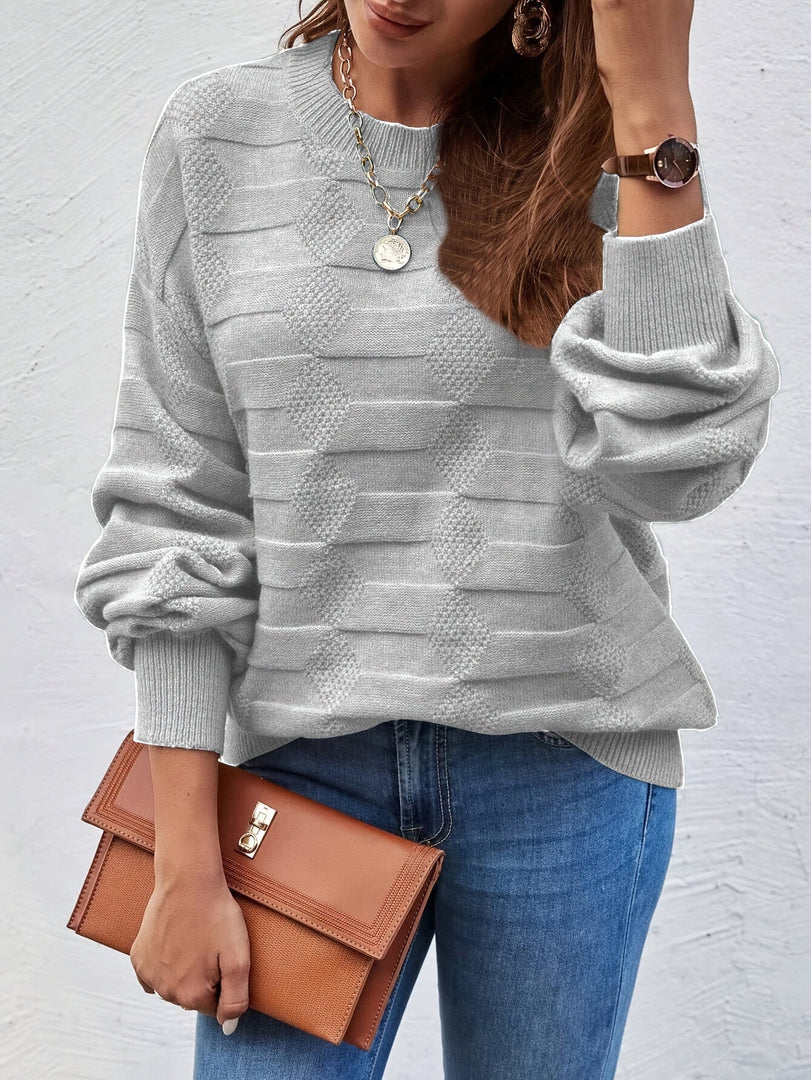Women's Textured Knit Sweater with Round Neck in 5 Colors