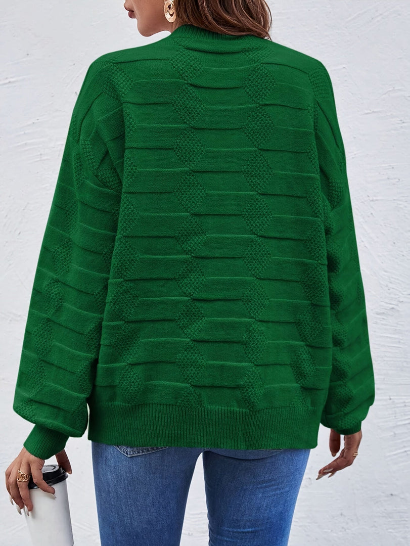 Women's textured round neck sweater in green – back view
