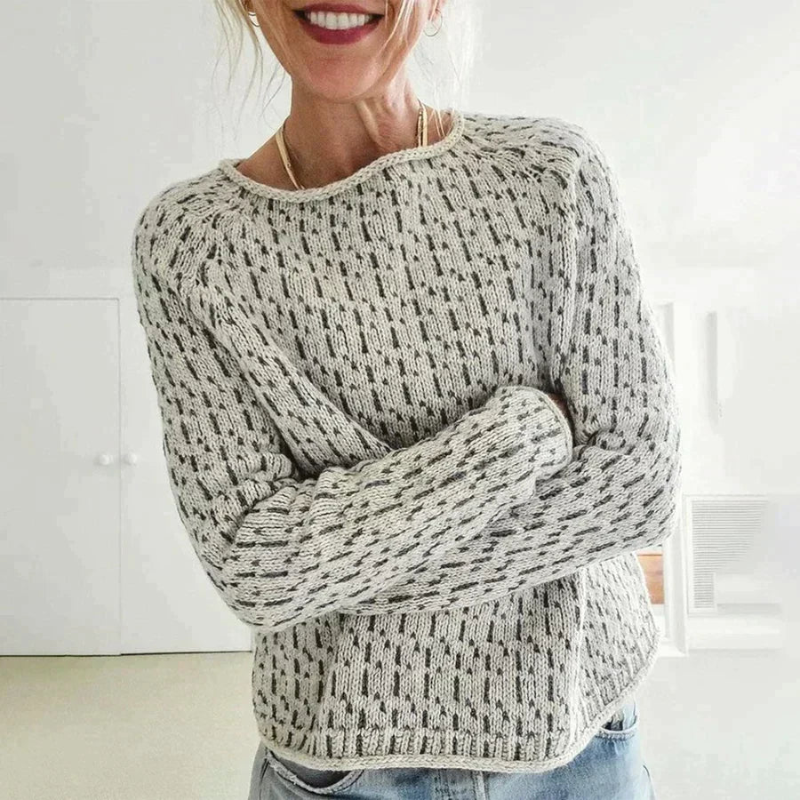 Women's Textured Knit Sweater with Round Neck in Grey for Cool Days