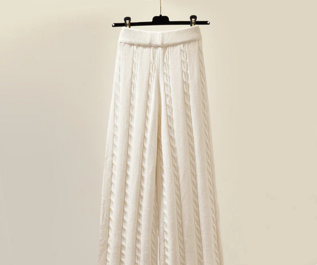 Close-up of the cable knit trousers