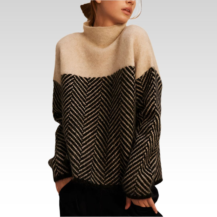 Women's Turtleneck Sweater with Chevron Pattern in 3 Colors