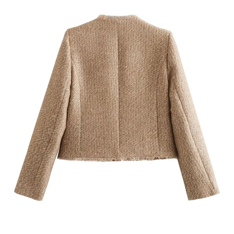 Women's tweed look jacket in beige – back view