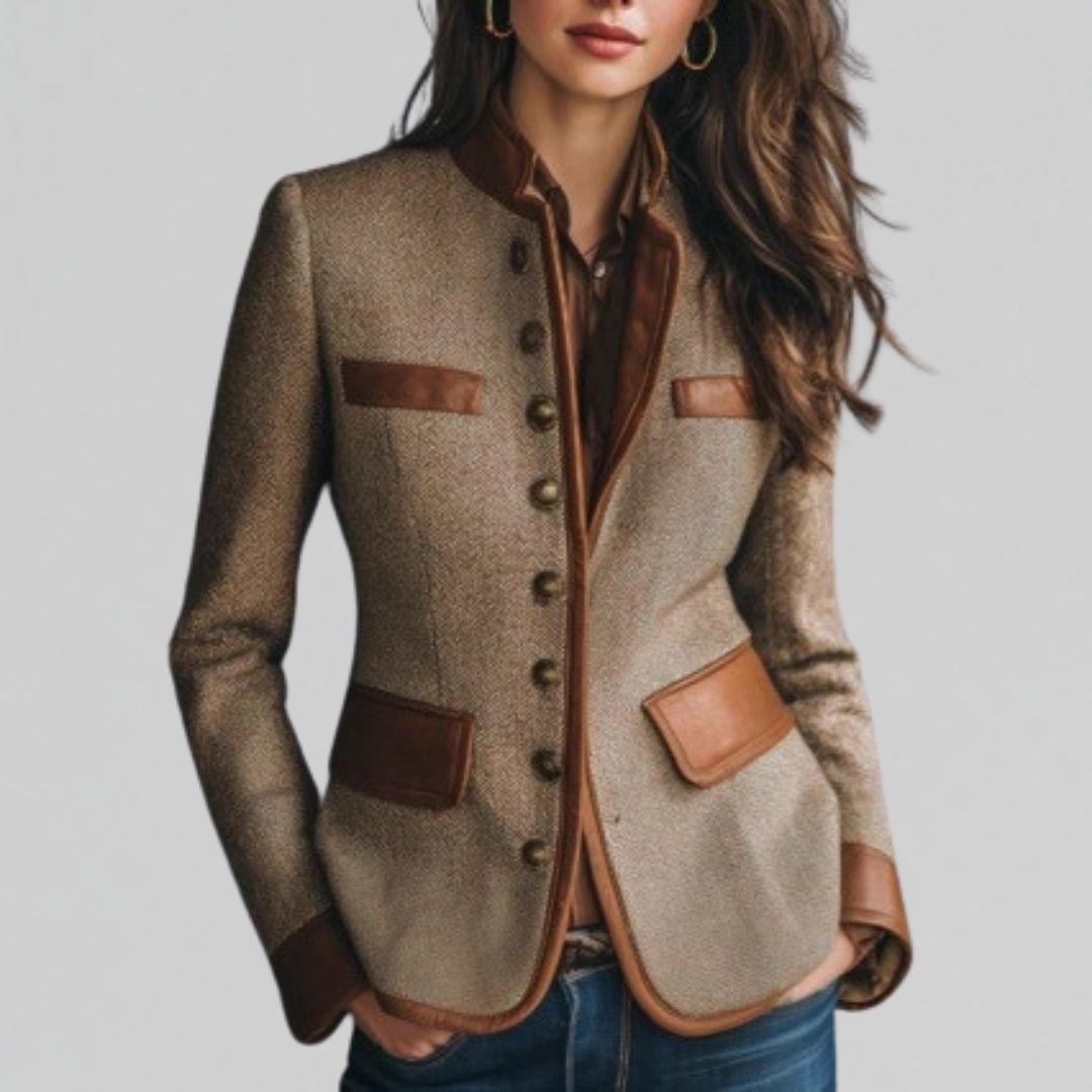 Women's tweed look riding jacket, worn
