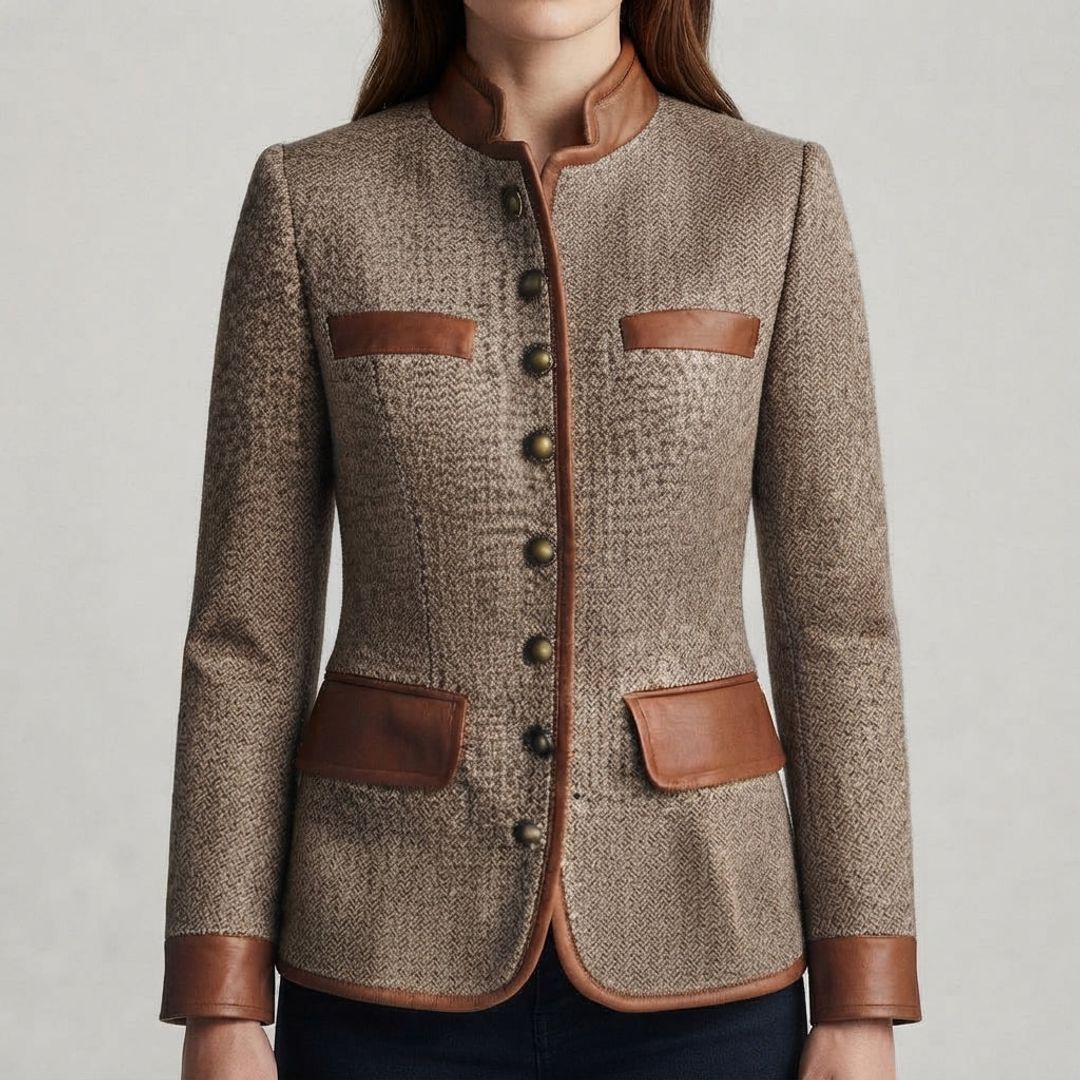 Women's tweed look riding jacket, front view