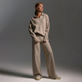 Women's Polo Sweater and Wide-Leg Trouser Set in cream