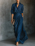 Women's shirt and maxi skirt set in navy – walking